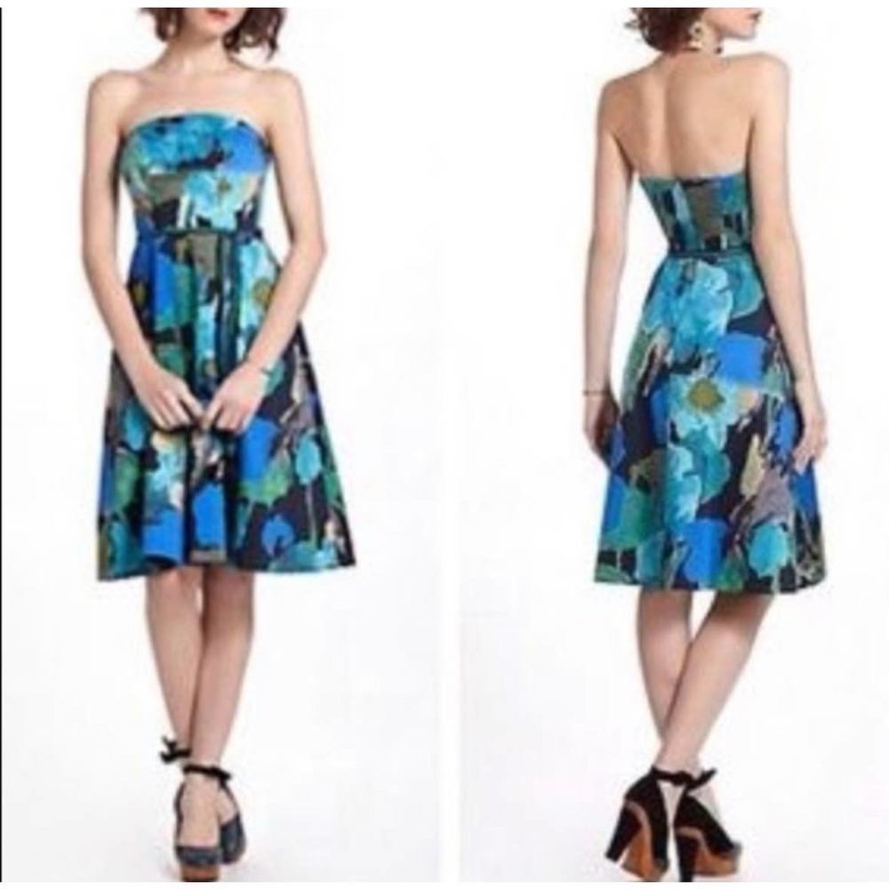 ANTHROPOLOGIE Vanessa Virginia Shadeflower Strapless Dress Size 2